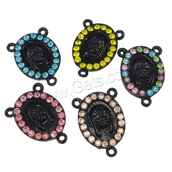 Zinc Alloy Saint Connector, Flat Oval, plated, 2/1 loop & with rhinestone, more colors for choice, nickel, lead & cadmium free, 21x30x4mm, Hole:Approx 1.5mm, Sold By PC