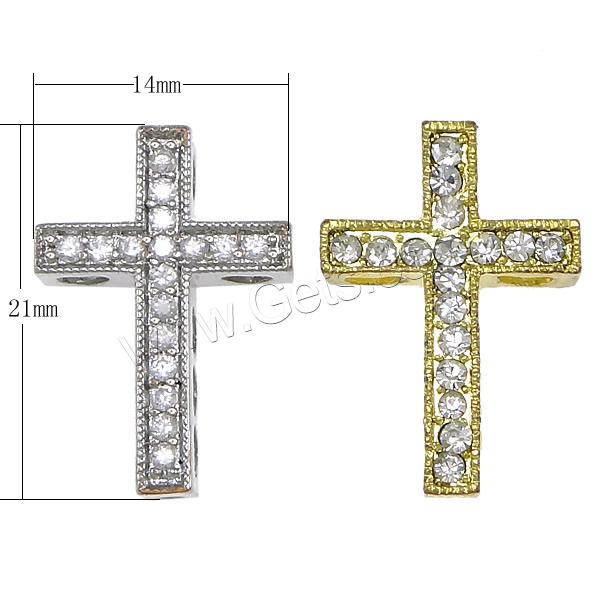 Colgantes de Aleación de Zinc en Forma Cruces, chapado, con diamantes de imitación, más colores para la opción, libre de níquel, plomo & cadmio, 14x21x5mm, agujero:aproximado 1mm, Vendido por UD