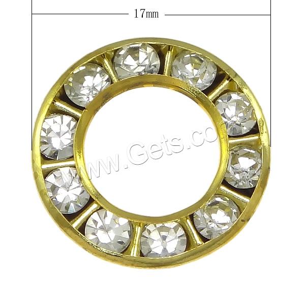 Anillo de cobre amarillo de vinculación, metal, Donut, chapado, con diamantes de imitación, más colores para la opción, 17x2.5mm, agujero:aproximado 10mm, Vendido por UD