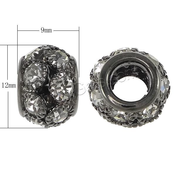 Abalorios de Europeo de latón con diamantes de imitación, metal, Tambor, chapado, sin rosca, más colores para la opción, 9x12mm, agujero:aproximado 5mm, Vendido por UD