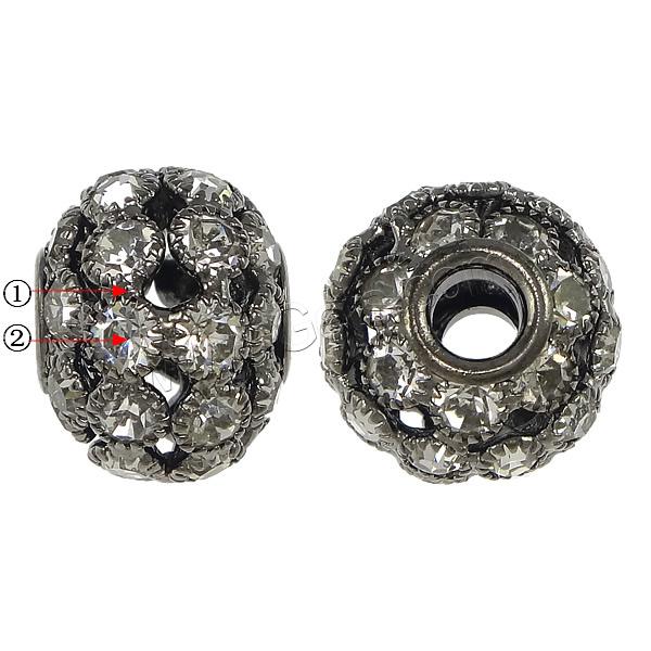 Rhinestone Brass European Beads, Drum, plated, without troll & with rhinestone & hollow, more colors for choice, 15x20mm, Hole:Approx 5mm, Sold By PC