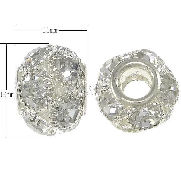 Abalorios de Europeo de latón con diamantes de imitación, metal, Tambor, chapado, sin rosca, más colores para la opción, 11x14mm, agujero:aproximado 5mm, Vendido por UD