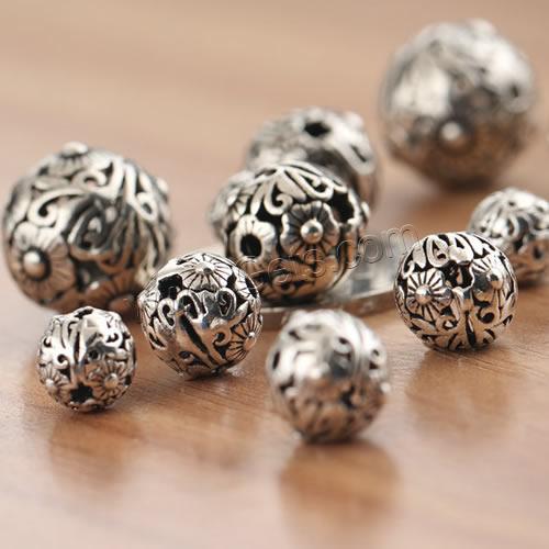 Perles en argent massif de Bali, Thaïlande, Rond, normes différentes pour le choix & creux, 7PC/sac, Vendu par sac