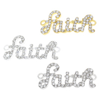 Letter Zinc Alloy Connector, word faith, plated, with rhinestone & 1/1 loop nickel, lead & cadmium free Approx 2mm 