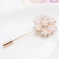 Resin Brooch, Zinc Alloy, with Resin, Flower, rose gold color plated, with rhinestone, beige, nickel, lead & cadmium free 