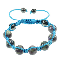 Sud de la mer coque Bracelet Woven Ball, coquille de mer du sud, avec corde en nylon & Hématite, réglable, bleu  Environ 7 pouce, Vendu par brin
