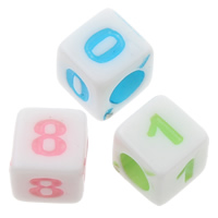Nombre Acrylique Perle, cube, modèle mixte & avec le modèle de numéro & couleur solide Environ 3mm, Environ Vendu par sac