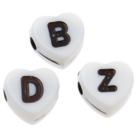 Acryl Alphabet Perlen, Herz, gemischtes Muster & Volltonfarbe, weiß, 7x4mm, Bohrung:ca. 1mm, ca. 3600PCs/Tasche, verkauft von Tasche