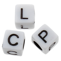 Acrylic Alphabet Beads, Cube, mixed pattern & solid color, white Approx 3mm, Approx 
