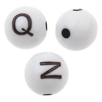 Acrylic Alphabet Beads, Round, mixed pattern & solid color, white Approx 1mm, Approx 