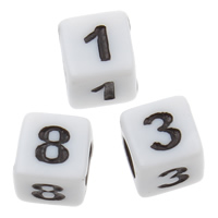 Nombre Acrylique Perle, cube, modèle mixte & avec le modèle de numéro & couleur solide, blanc Environ 3mm, Environ Vendu par sac