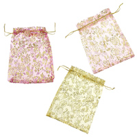 Organza Jewelry Pouches Bags, with flower pattern & gold accent 