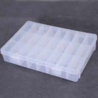 Plastic Bead Container, Rectangle, with detachable inserting piece inside & transparent & 24 cells, white 