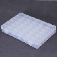 Plastic Bead Container, Rectangle, with detachable inserting piece inside & 36 cells & transparent, white 