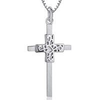 Sterling Silver Cross Pendants, 925 Sterling Silver, platinum plated, frosted Approx 3-5mm 
