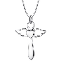 Sterling Silver Cross Pendants, 925 Sterling Silver, Angel Wing Cross, platinum plated Approx 3mm 