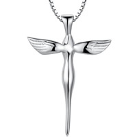 Sterling Silver Cross Pendants, 925 Sterling Silver, Angel Wing Cross, platinum plated Approx 3-5mm 