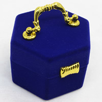 Velveteen Single Ring Box, with Cardboard & Zinc Alloy, Hexagon, sapphire 