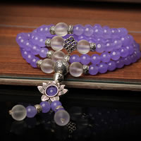 Purple Chalcedony Bracelet, with Jade Malaysia & Zinc Alloy, silver color plated  & blacken, 6mm Approx 30 Inch 