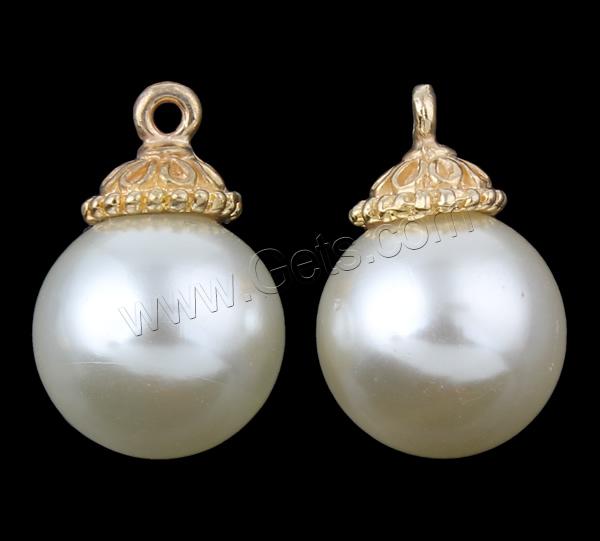 Plastic Zinc Alloy Pendants, ABS Plastic, with Zinc Alloy, Round, plated, different size for choice & imitation pearl, white, Hole:Approx 1mm, Sold By Bag