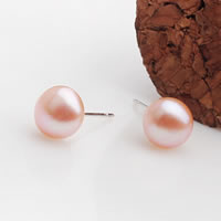 Freshwater Pearl Stud Earring, sterling silver post pin, Round, pink, 8mm 
