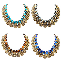 Fashion Statement Necklace, Zinc Alloy, with Crystal, with 2.7Inch extender chain, Leaf, antique gold color plated, faceted nickel, lead & cadmium free, 39mm Approx 15.1 Inch 
