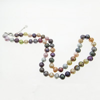 Natural Freshwater Pearl Necklace, brass lobster clasp, with 5cm extender chain, Potato, multi-colored, 8-9mm Approx 17.5 Inch 