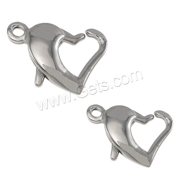Stainless Steel Lobster Claw Clasp, 316 Stainless Steel, Heart, hand polished, different size for choice, original color, Sold By PC
