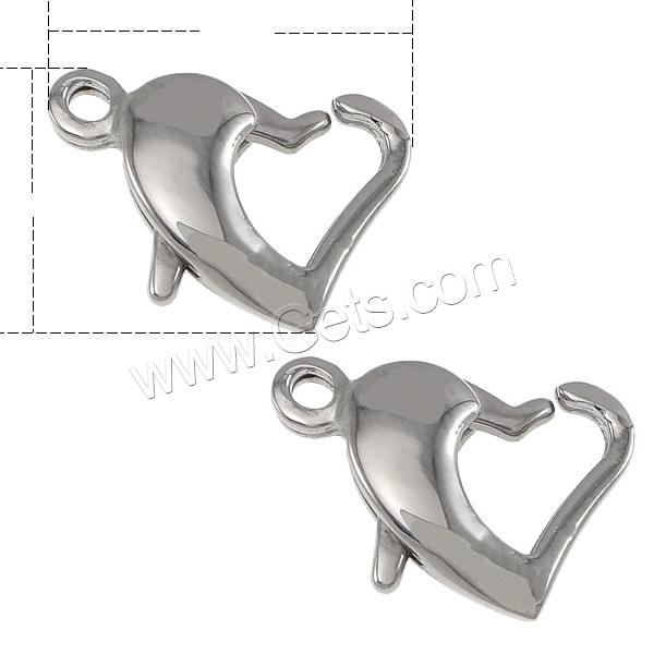 Stainless Steel Lobster Claw Clasp, 316 Stainless Steel, Heart, hand polished, different size for choice, original color, Sold By PC