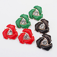 Resin Zinc Alloy Earring, with Resin, Flower, gold color plated, with rhinestone nickel, lead & cadmium free 