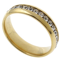 Rhinestone Stainless Steel Finger Ring, Donut, gold color plated, with rhinestone - US Ring .5-11.5 