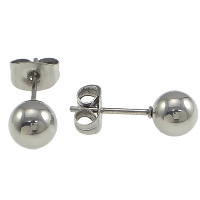 Stainless Steel Stud Earring, Round, original color, 6mm 