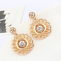 Zinc Alloy Rhinestone Drop Earring, stainless steel post pin, Flower, gold color plated, with rhinestone & hollow, nickel, lead & cadmium free 