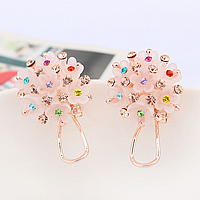 Resin Zinc Alloy Earring, with Resin, stainless steel earring post and Omega clip, Flower, rose gold color plated, with rhinestone, nickel, lead & cadmium free 