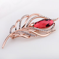 Crystal Brooch, Zinc Alloy, with Crystal, Feather, rose gold color plated, with Austria rhinestone & faceted, red, nickel, lead & cadmium free 