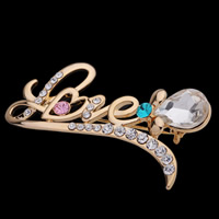 Crystal Brooch, Zinc Alloy, with Crystal, Letter, gold color plated, with Austria rhinestone & faceted, multi-colored, nickel, lead & cadmium free 