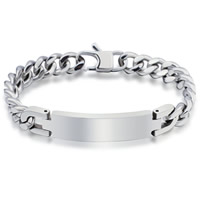 Titanium Steel Bracelet, curb chain, original color, 8 Approx 8.5 Inch 