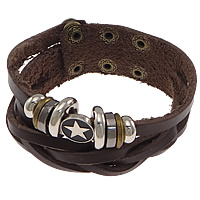 Cowhide Bracelets, with Zinc Alloy, iron snap clasp, plated, adjustable & enamel, deep coffee color, nickel, lead & cadmium free, 12mm   Approx 8.5 Inch 