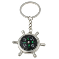 Zinc Alloy Key Chain Jewelry, with iron ring & Plastic, Ship Wheel, platinum color plated, with compass, nickel, lead & cadmium free Approx 29mm Approx 4 Inch 