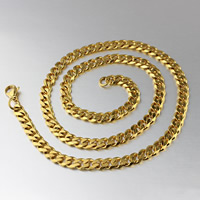 Titanium Steel Chain Necklace, gold color plated, curb chain, 7mm Approx 24.5 Inch 
