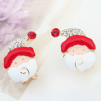 Christmas Earrings, Zinc Alloy, stainless steel earring post and Omega clip, Santa Claus, gold color plated, Christmas jewelry & enamel & with rhinestone, nickel, lead & cadmium free 