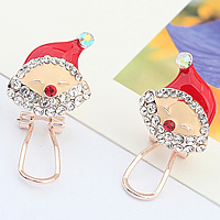 Christmas Earrings, Zinc Alloy, stainless steel earring post and Omega clip, Santa Claus, rose gold color plated, Christmas jewelry & enamel & with rhinestone, red, nickel, lead & cadmium free 
