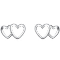 Sterling Silver Stud Earring, 925 Sterling Silver, Heart, platinum plated 