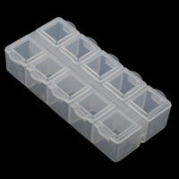 Plastic Bead Container, Rectangle, transparent & 10 cells, white 