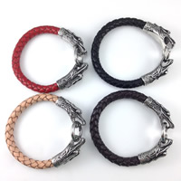 Cowhide Bracelets, titanium steel snap clasp, Dragon, braided & blacken, mixed colors, 8mm Approx 8 Inch 