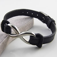 Cowhide Bracelets, Titanium Steel, with Cowhide, Infinity, black, 10mm Approx 9.5 Inch 
