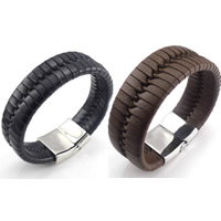 Cowhide Bracelets, titanium steel magnetic clasp, braided, mixed colors, 23mm Approx 8 Inch 