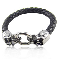 Cowhide Bracelets, Titanium Steel, with Cowhide, braided & blacken, black Approx 7.5 Inch 