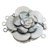 Shell Box Clasp, Brass, with Black Shell, Flower, platinum plated , nickel, lead & cadmium free Approx 1mm 