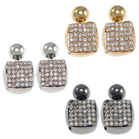 Double Faced Stud Earring, Brass, stainless steel post pin, Cube, plated, with rhinestone & hollow nickel, lead & cadmium free 
